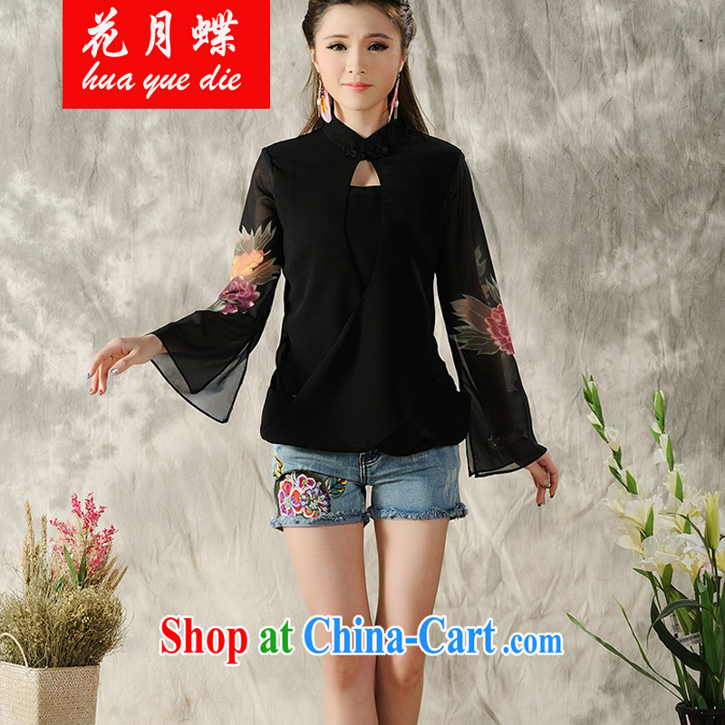 spend on disc national style in a new, hand-painted long-sleeved T-shirt cheongsam Chinese Spring Chinese Ethnic Wind female white XXL, flower, Butterfly (HUA YUE DIE), shopping on the Internet