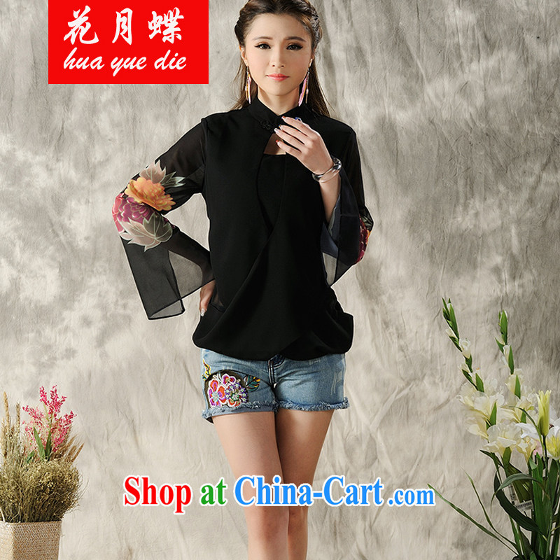 spend on disc national style in a new, hand-painted long-sleeved T-shirt cheongsam Chinese Spring Chinese Ethnic Wind female white XXL, flower, Butterfly (HUA YUE DIE), shopping on the Internet