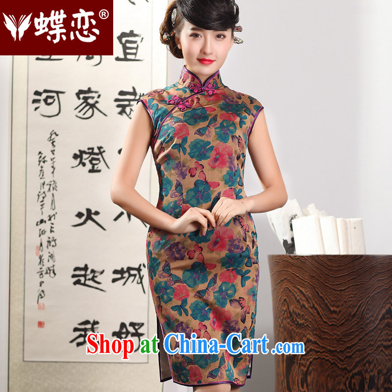 Butterfly Lovers 2015 spring new improved stylish Silk Cheongsam dress retro incense cloud yarn short cheongsam butterfly Blossoming Spring new pre-sale 20 days out XXL