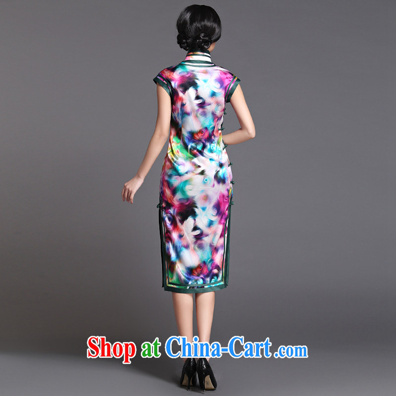 China classic spring and summer, long, heavy silk daily Chinese cheongsam dress antique Chinese improved cultivation Meiliu optical glass color XXXL, China Classic (HUAZUJINGDIAN), online shopping