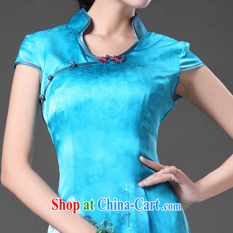 China classic 2015 new Chinese Antique high heavy Silk Cheongsam daily sauna silk spring and summer dresses skirt blue XL, China Classic (HUAZUJINGDIAN), online shopping