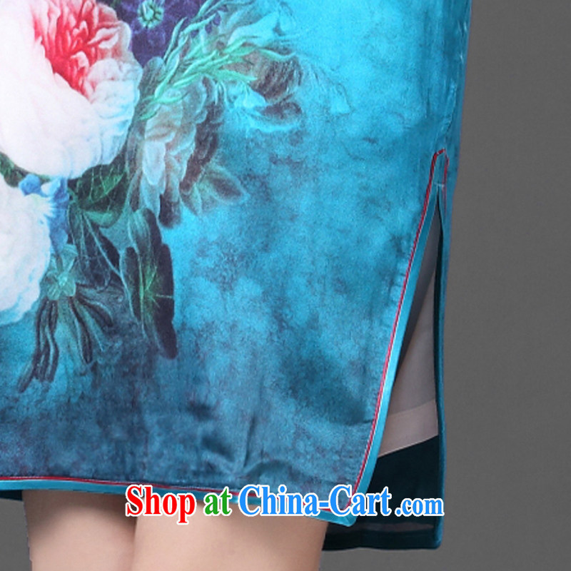 China classic 2015 new Chinese Antique high heavy Silk Cheongsam daily sauna silk spring and summer dresses skirt blue XL, China Classic (HUAZUJINGDIAN), online shopping