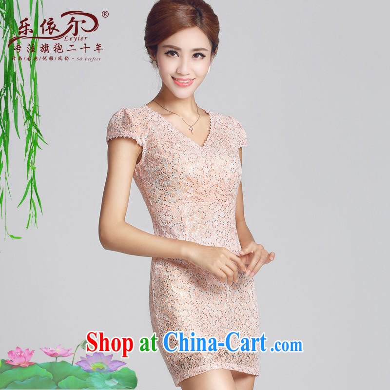 And, in accordance with daily improved lady dresses beauty package and antique cheongsam dress 2015 spring new short cheongsam pink XXL
