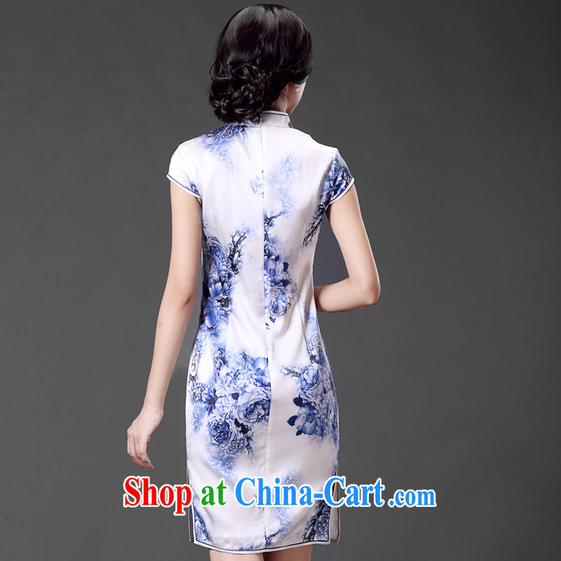 China classic improved high quality heavy Silk Cheongsam Ms. sauna silk short-sleeved dresses beauty Art Nouveau floral M, China Classic (HUAZUJINGDIAN), online shopping