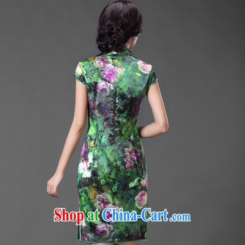 China classic spring and summer stylish everyday, heavy silk sauna Silk Cheongsam dress improved retro short green XXL, China Classic (HUAZUJINGDIAN), online shopping