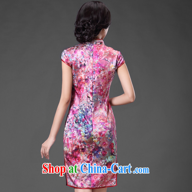 China classic heavy silk, silk, Ms. day aura cheongsam dress improved retro short, elegant floral XL, China Classic (HUAZUJINGDIAN), online shopping