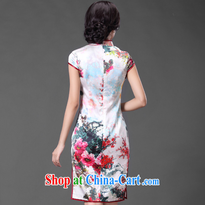 China classic daily heavy Silk Cheongsam sauna silk stylish improvements Ms. retro graphics thin short spring and summer, XXL suit, China Classic (HUAZUJINGDIAN), online shopping