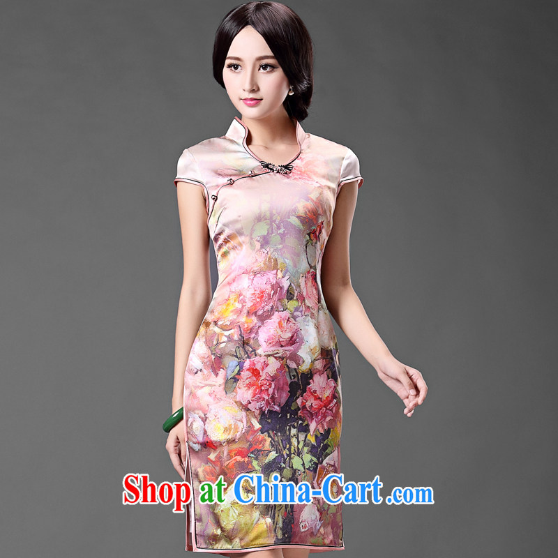 China classic 2015 spring and summer improved short sauna beauty Silk Cheongsam dress style retro heavy Silk Cheongsam floral S, China Classic (HUAZUJINGDIAN), online shopping