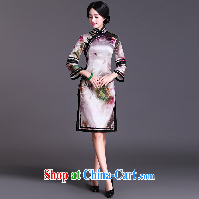 2015 new spring and summer heavy silk dos santos Ms. Silk Cheongsam dress improved stylish retro style beauty Lin heart XXL, China Classic (HUAZUJINGDIAN), online shopping