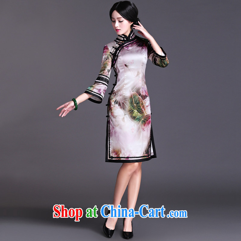 2015 new spring and summer heavy silk dos santos Ms. Silk Cheongsam dress improved stylish retro style beauty Lin heart XXL, China Classic (HUAZUJINGDIAN), online shopping