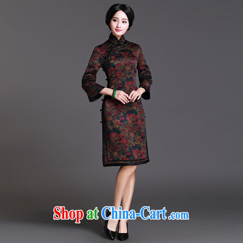 2015 spring new classic traditional silk Hong Kong cloud yarn long-sleeved open flap cheongsam dress Chinese Antique improvements in interval XXL, China Classic (HUAZUJINGDIAN), and shopping on the Internet