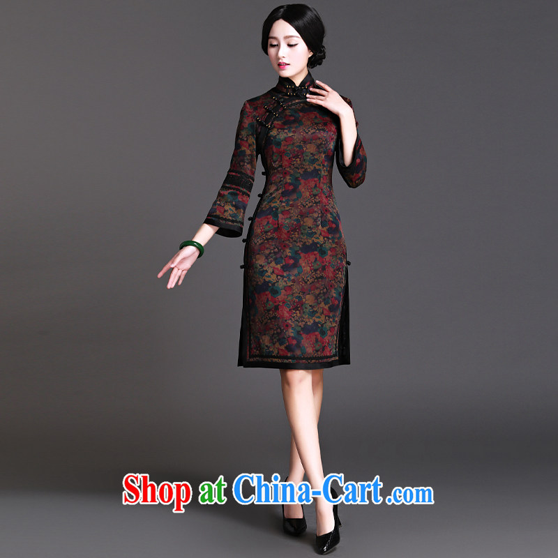 2015 spring new classic traditional silk Hong Kong cloud yarn long-sleeved open flap cheongsam dress Chinese Antique improvements in interval XXL, China Classic (HUAZUJINGDIAN), and shopping on the Internet
