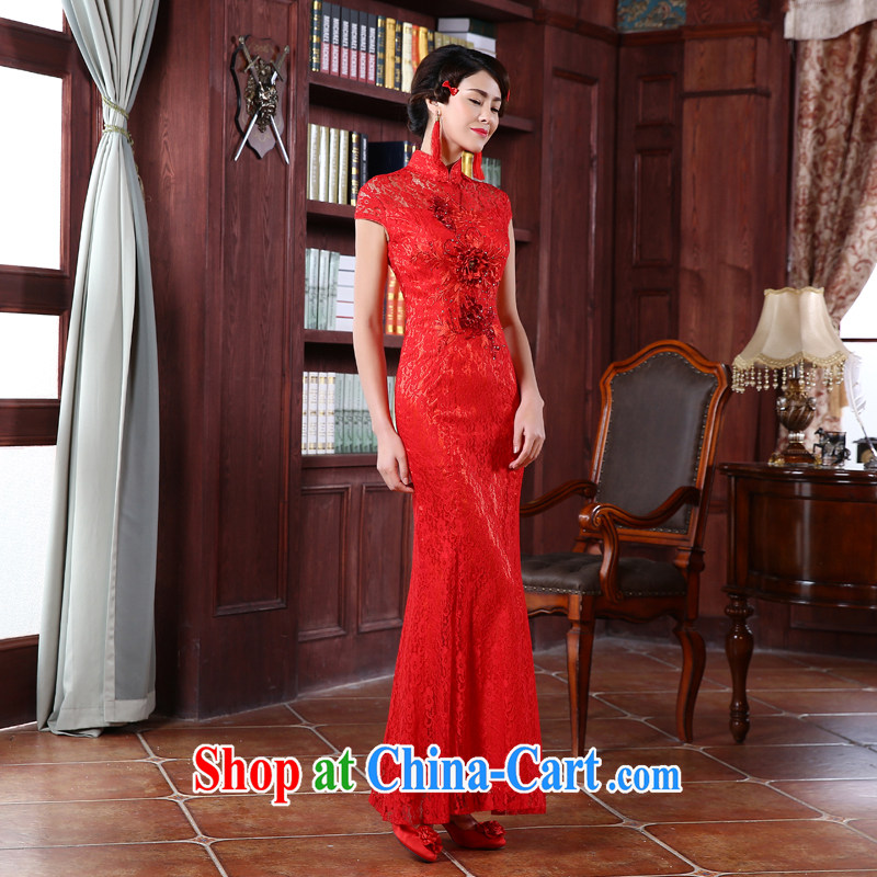 Honey, bride bridal gown dresses bows service 2015 new retro package shoulder-length at Merlion, improved the code cheongsam dress Red Red XXXL, honey, bride, shopping on the Internet