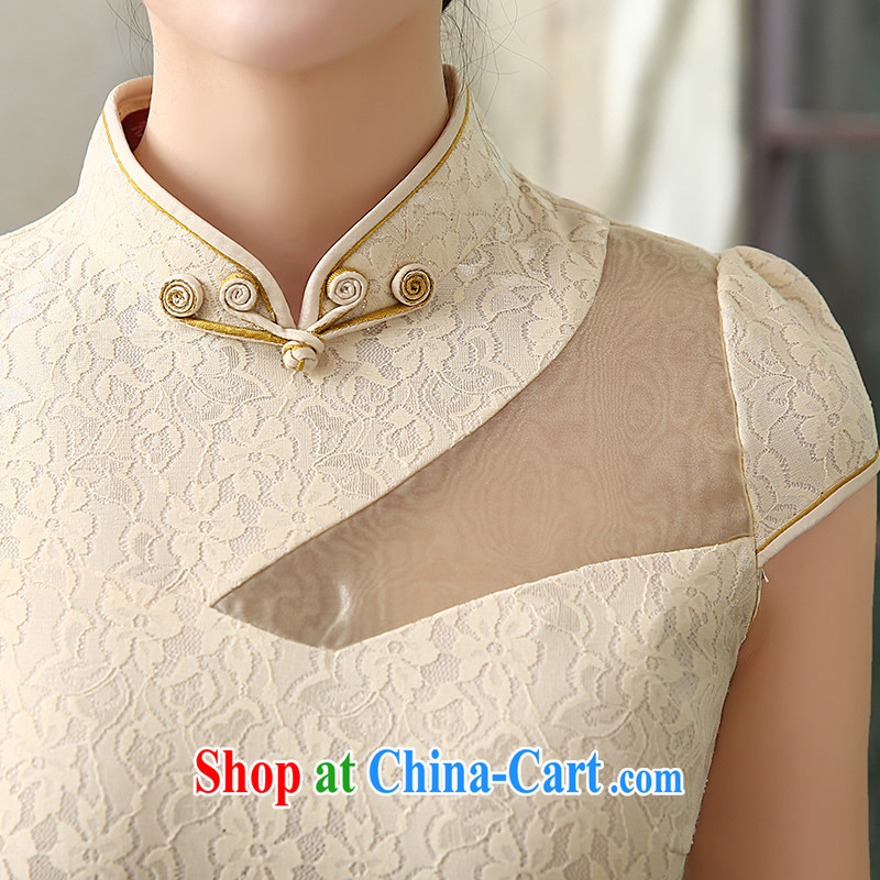 The CYD HO Kwun Tong' the colorful 2015 stylish and improved cheongsam summer style new cheongsam dress daily sexy retro dresses apricot M, Sau looked Tang, shopping on the Internet