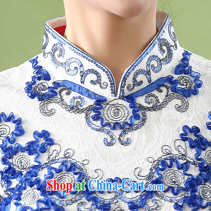 The CYD HO Kwun Tong' sponsors Chin improved cheongsam 2015 summer new stylish retro beads, embroidery dresses QD 5151 blue-and-white XXL, Sau looked Tang, shopping on the Internet