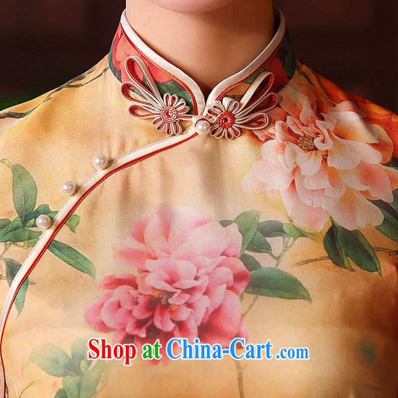 The CYD HO Kwun Tong' Peony, 2015 spring and summer New Silk Dresses, long, retro style sexy dresses QD 5135 XL suit, Sau looked Tang, shopping on the Internet