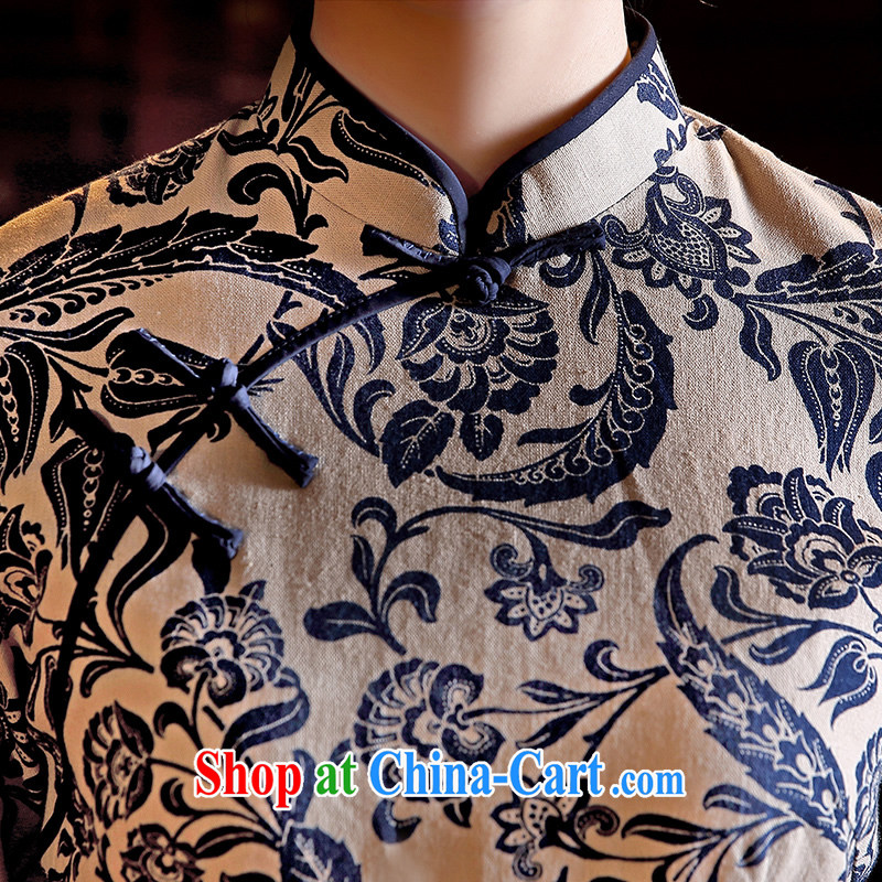 The CYD HO Kwun Tong' of Mr NGAN Kam-chuen 2015 spring and summer with the Commission the cheongsam retro stamp improved fashion cuff dress QD 5108 blue-and-white M, Sau looked Tang, shopping on the Internet