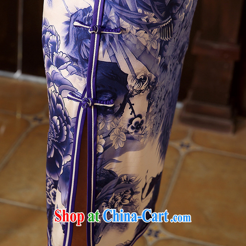 The CYD HO Kwun Tong' Blue Bird 2015 spring and summer new upscale Silk Cheongsam sauna silk retro style beauty dresses QD 5106 blue-and-white XL, Sau looked Tang, shopping on the Internet