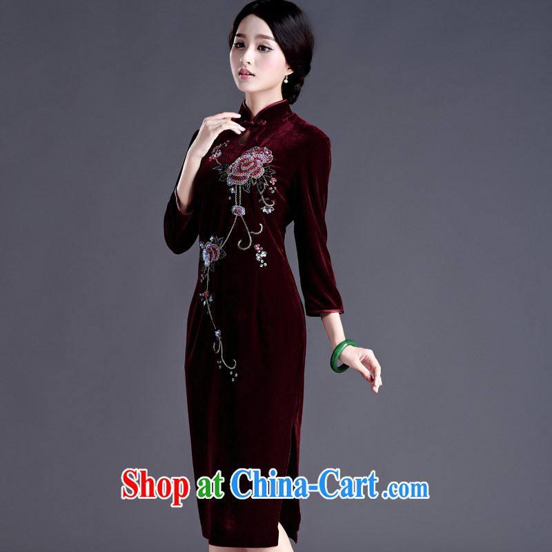 China classic 2015 spring new Chinese improved retro cuff in manually staple Pearl velvet cheongsam dress girls XL Uhlans on, China Classic (HUAZUJINGDIAN), and shopping on the Internet