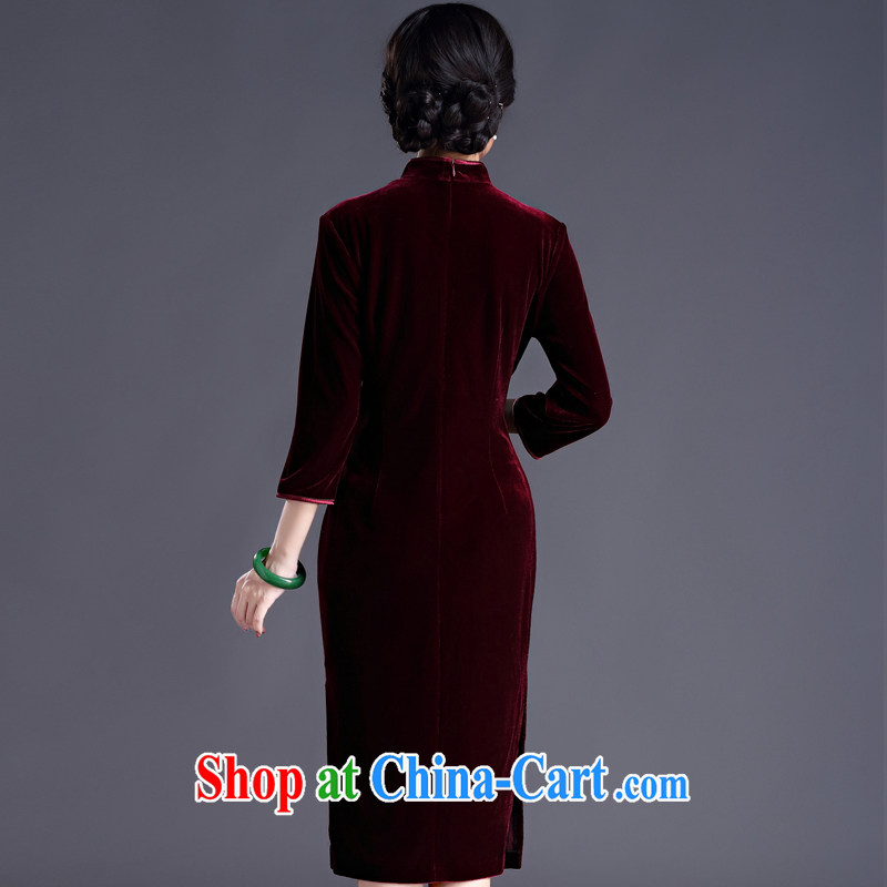 China classic 2015 spring new Chinese improved retro cuff in manually staple Pearl velvet cheongsam dress girls XL Uhlans on, China Classic (HUAZUJINGDIAN), and shopping on the Internet