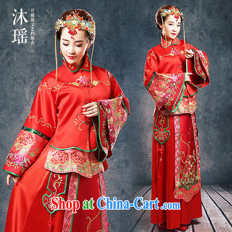 Mu Yao, high-su Wo service long, 2-Piece long-sleeved gown 2015 new bows new high-end long-sleeved large, pregnant women can be seen wearing a red XL chest of more than 105, Mu Yao, shopping on the Internet