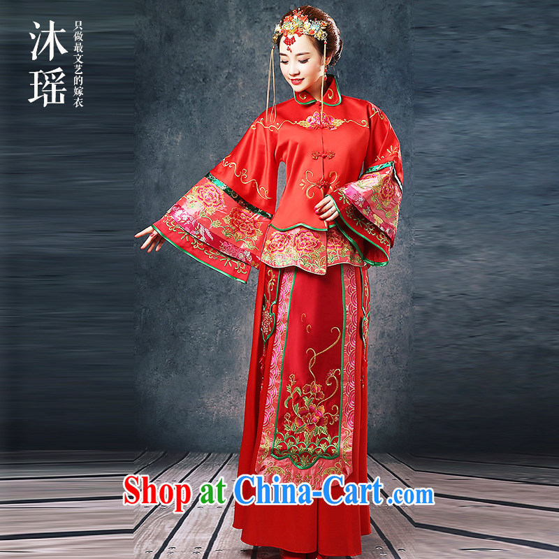 Mu Yao, high-su Wo service long, 2-Piece long-sleeved gown 2015 new bows new high-end long-sleeved large, pregnant women can be seen wearing a red XL chest of more than 105, Mu Yao, shopping on the Internet