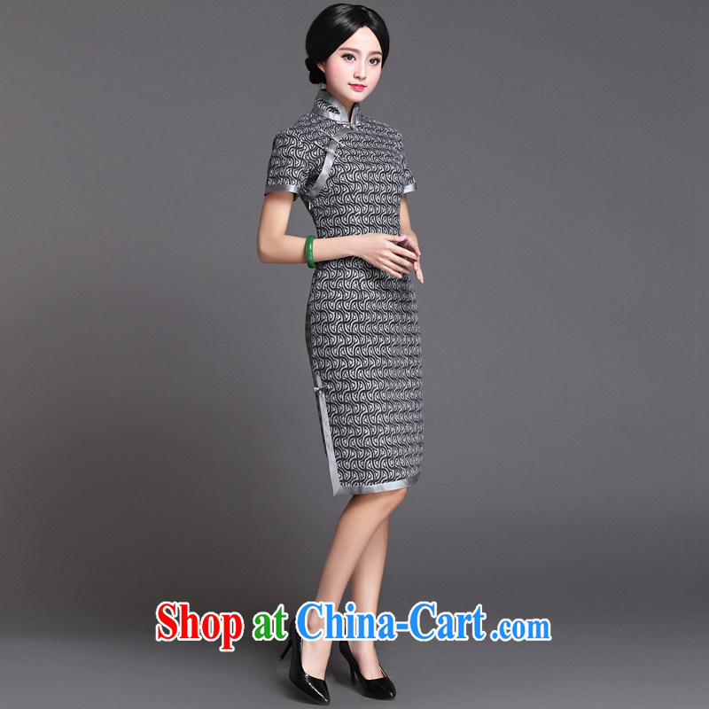 China classic 2015 spring New Republic Day Ms. cheongsam dress improved retro art, cultivating gray XXXL, China Classic (HUAZUJINGDIAN), online shopping