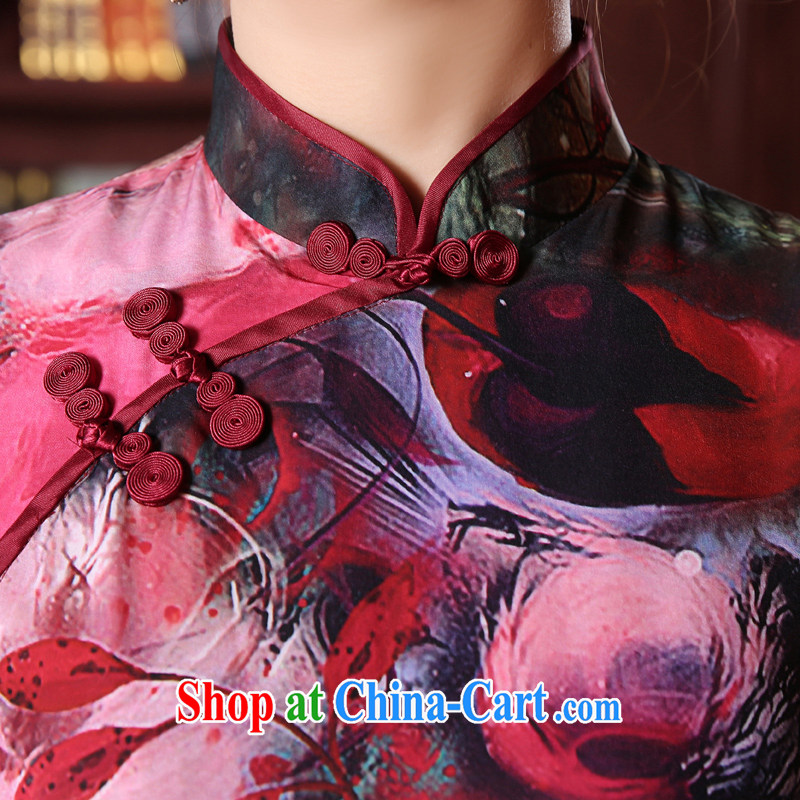Morning dresses, new 2015 summer retro short improved stylish sauna silk silk Chinese qipao floral floral M, morning land, shopping on the Internet