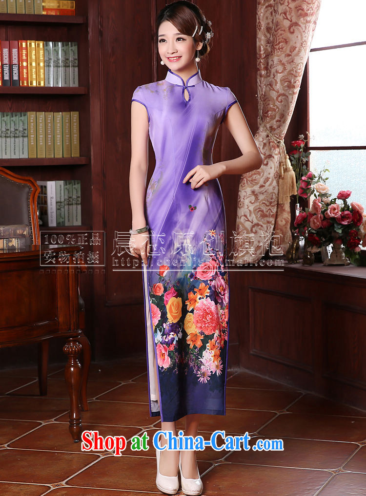 Morning dresses, new summer retro long improved stylish sauna silk silk Chinese qipao dress pink Purple Purple M pictures, price, brand platters! Elections are good character, the national distribution, so why buy now enjoy more preferential! Health