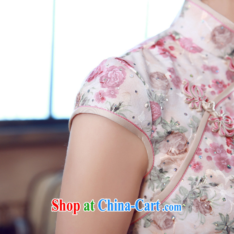 Morning love 2015 summer new stylish improved retro short cheongsam dress Chinese daily Pink Blue pink XXL, Morning land, shopping on the Internet