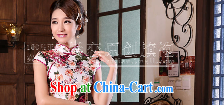 Morning, summer 2015 new stylish improved retro short cheongsam dress Chinese daily stunning rose floral XXL pictures, price, brand platters! Elections are good character, the national distribution, so why buy now enjoy more preferential! Health