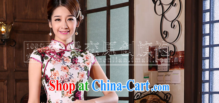 Morning, summer 2015 new stylish improved retro short cheongsam dress Chinese daily stunning rose floral XXL pictures, price, brand platters! Elections are good character, the national distribution, so why buy now enjoy more preferential! Health