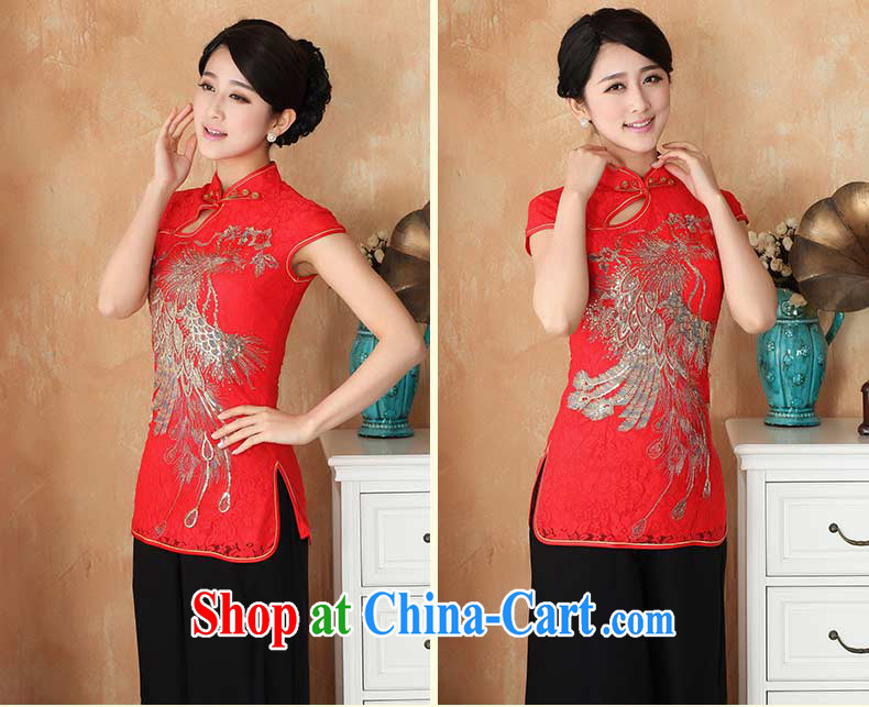 2015 spring and summer with new mom with China wind short-sleeved cultivating Chinese improved cheongsam Chinese Antique Ms. improved T-shirt female Red XXL pictures, price, brand platters! Elections are good character, the national distribution, so why buy now enjoy more preferential! Health