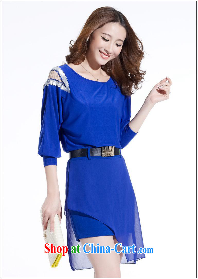 Ya-ting store 2015 spring new bat sleeves cultivating your shoulders round collar snow woven stitching irregular skirt swing dress package and blue XL pictures, price, brand platters! Elections are good character, the national distribution, so why buy now enjoy more preferential! Health