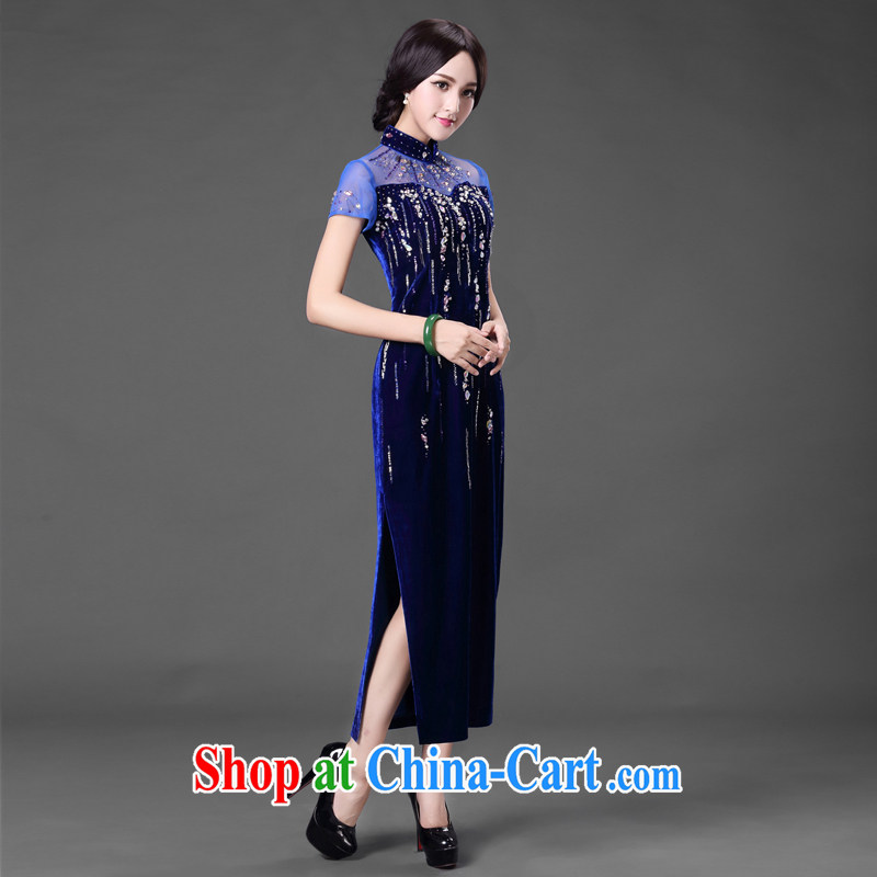 China classic * dark blue. Improved stylish long-wool dress cheongsam dress MOM dress royal blue XXXL, China Classic (HUAZUJINGDIAN), online shopping