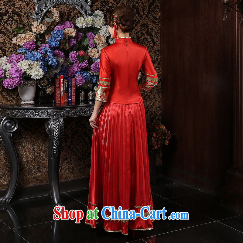 Su Wu edge marriages long cheongsam dress dresses Soo Wo service red long-sleeved toast clothing retro dresses red XL, Su Xiang, and shopping on the Internet