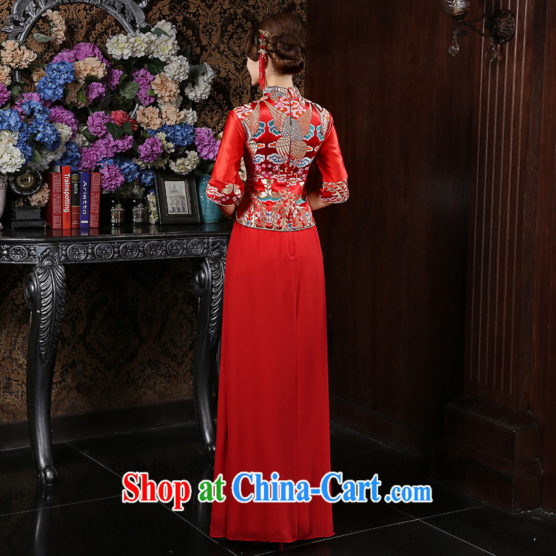 Su Wu edge long-sleeved winter bride toast wedding dress red dresses brides with Phoenix also show reel service outfit red XL, Su Xiang, and shopping on the Internet