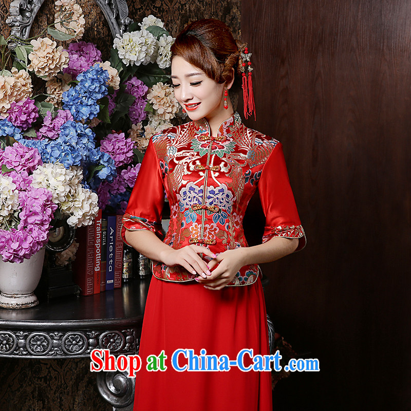Su Wu edge long-sleeved winter bride toast wedding dress red dresses brides with Phoenix also show reel service outfit red XL, Su Xiang, and shopping on the Internet