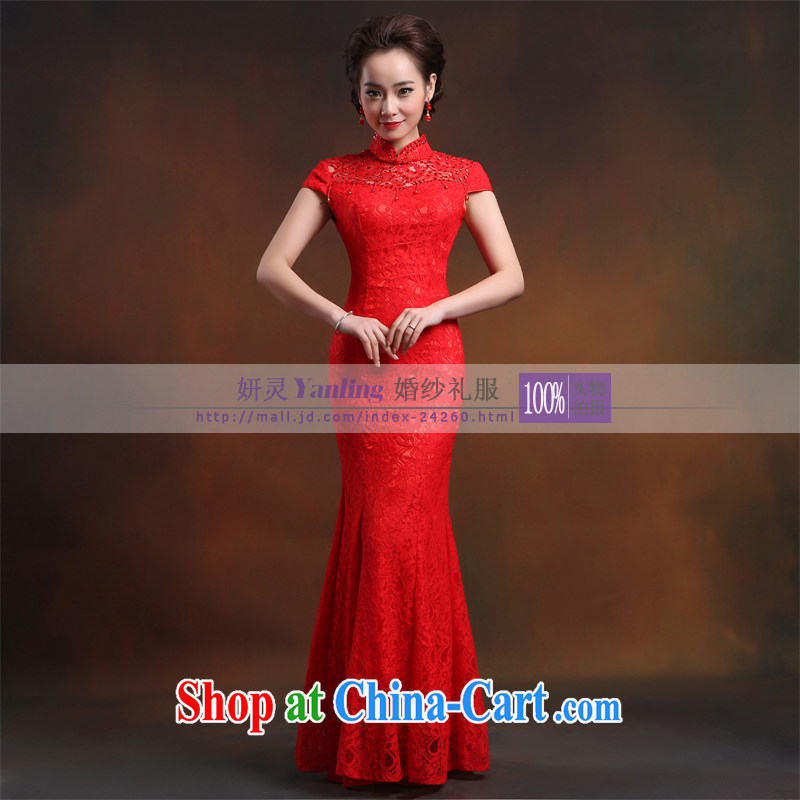 Her spirit/YANLING improved lace BEAUTY package shoulder-length, retro-style Chinese bows outfit 14,021 red custom, her spirit (Yanling), online shopping