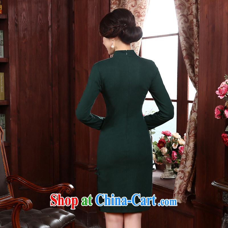pro-am spring 2015 New Daily Beauty, short-sleeved cotton strain the retro style improved cheongsam dress green L - waist 78cm, a pro-am, shopping on the Internet