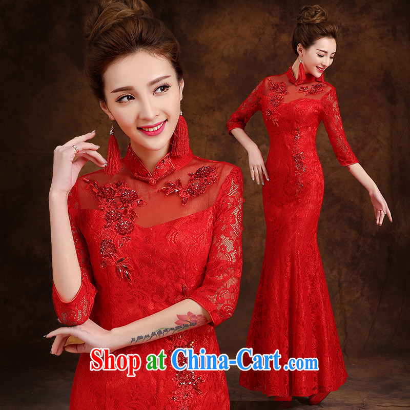 married love toast Service Bridal Fashion 2015 new long-sleeved wedding dresses winter clothes at Merlion dress long red winter female Red XXL, married love, shopping on the Internet