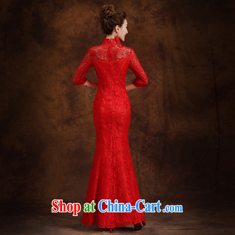 married love toast Service Bridal Fashion 2015 new long-sleeved wedding dresses winter clothes at Merlion dress long red winter female Red XXL, married love, shopping on the Internet