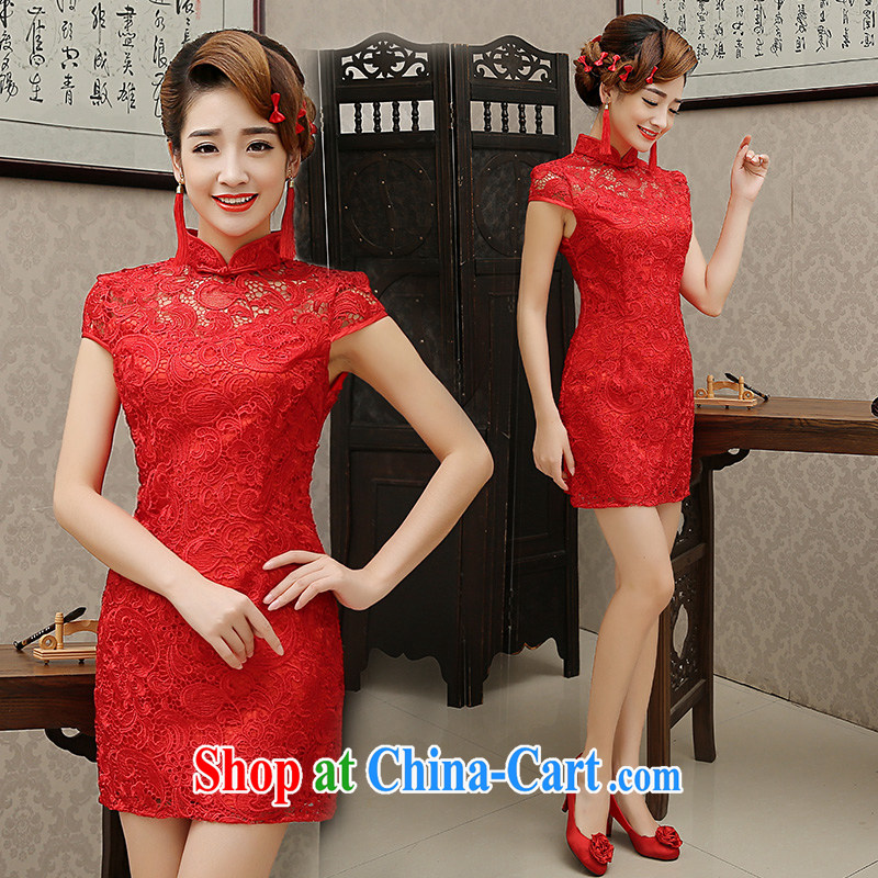 married love toast Service Bridal 2015 new stylish cheongsam dress red lace wedding dresses small short marriage dresses winter red XXL, married love, shopping on the Internet