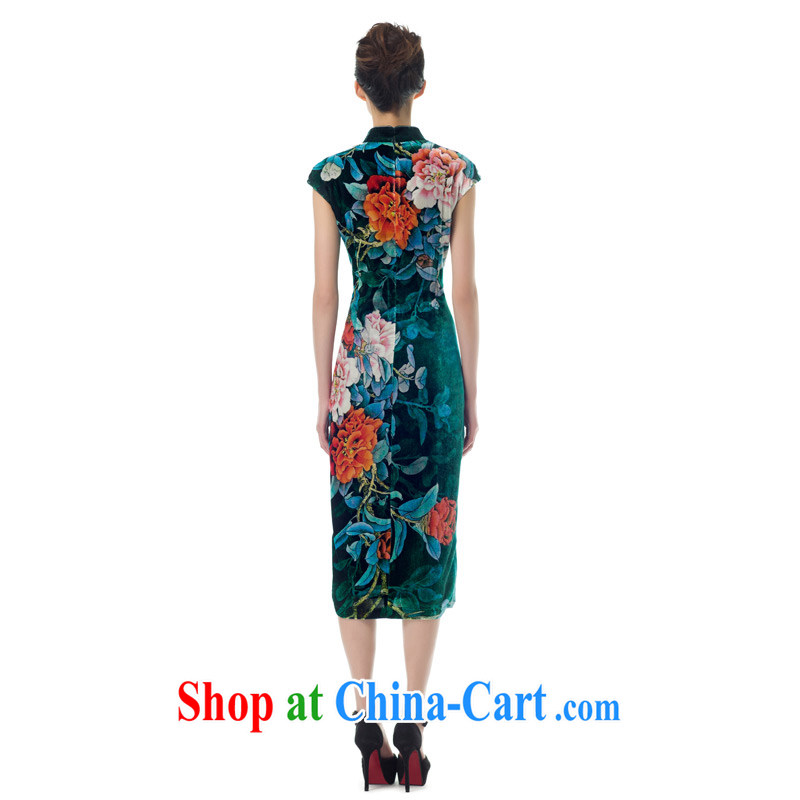 Wood is really a qipao improved retro beauty silk 2015 spring and summer with new short-sleeved qipao 21,823 14 dark green XXXL, wood really has, shopping on the Internet