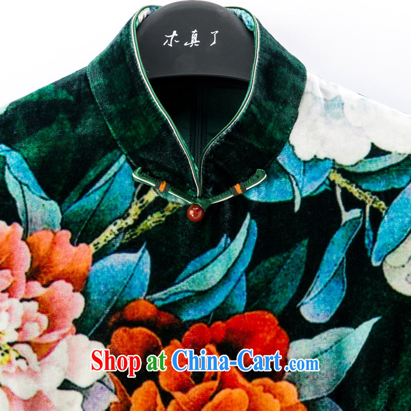 Wood is really a qipao improved retro beauty silk 2015 spring and summer with new short-sleeved qipao 21,823 14 dark green XXXL, wood really has, shopping on the Internet
