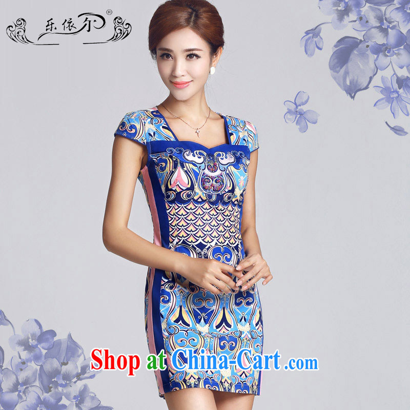And, in accordance with antique Ethnic Wind blue and white porcelain pattern short dresses 2015 new spring day, Mrs girl cheongsam dress female LYE 33,301 blue XXL