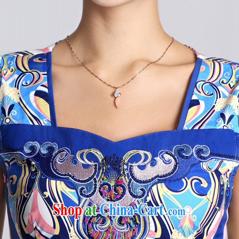 And, in accordance with antique Ethnic Wind blue and white porcelain pattern short dresses spring 2015 new daily lady cheongsam dress female LYE 33,301 blue XXL, in accordance with (leyier), online shopping
