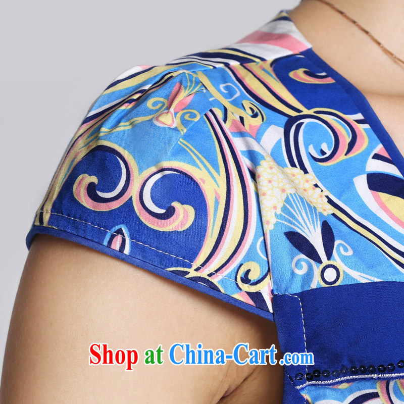 And, in accordance with antique Ethnic Wind blue and white porcelain pattern short dresses spring 2015 new daily lady cheongsam dress female LYE 33,301 blue XXL, in accordance with (leyier), online shopping