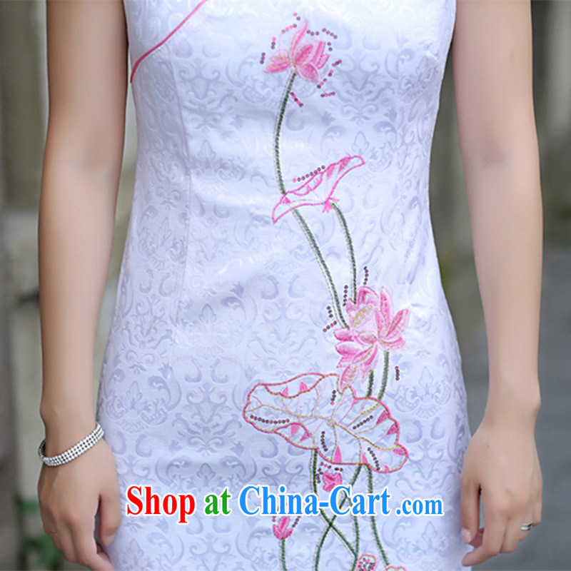 Riviera, for the hard-pressed the withholding of Korea wind embroidery cheongsam improved national retro cotton sleeveless short cheongsam tea light blue XL, Riviera (LVAR), shopping on the Internet