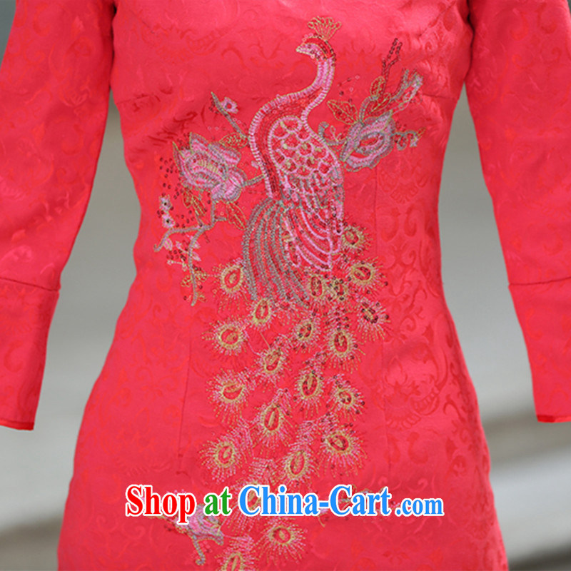 The new tray charge-back married women dress toast clothing cheongsam dress marriage red back door service 7 cuff embroidery nail Pearl short cheongsam red L, Riviera (LVAR), shopping on the Internet